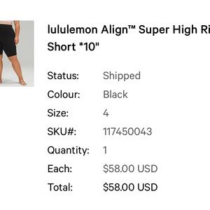 Lululemon align super high rise 10" short. Size 4 sold out. BRAND NEW with tags